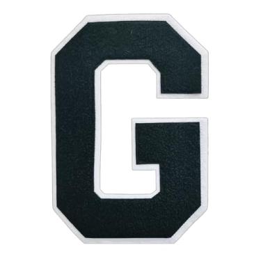 Imagem de 1 Patch de letra de chenille preto de 16,5 cm com borda branca – Remendos do alfabeto para roupas, jaquetas, mochilas, chapéus para decoração personalizada, nome personalizado e artesanato. (G)