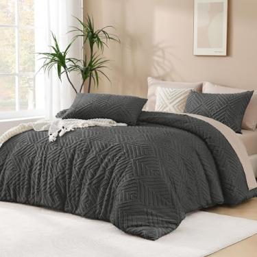 Imagem de Andency Conjunto de cama King extragrande cinza escuro 300 x 238 cm, 3 peças, cinza escuro, macio, boêmio, conjunto de cama chique tufado para todas as estações (1 edredom, 2 fronhas)