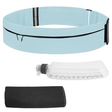 Imagem de Cinto de corrida para mulheres e homens - pochete impermeável com garrafa de água e toalhas refrescantes - Cinto refletivo ajustável com 3 bolsos para corrida, caminhada (verde, médio)