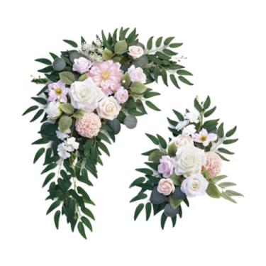 Imagem de Badiman Flores de arco de casamento, decoração de cenário, cenário de guirlanda floral, guirlanda de arco de casamento para cadeira de casamento, Rosa