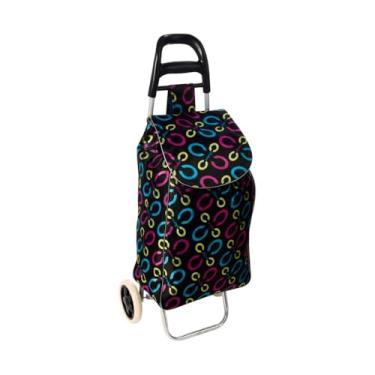 Imagem de Carrinho de Feira Estampado, Estrutura Metálica, 96cm x 35cm x 28cm, Bolsa Impermeável em Cetim, 94 Litros, com Rodas Robustas, Design Moderno