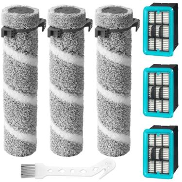 Imagem de Kit de substituição de filtro de rolo de escova 4111A 4109 para limpador de piso rígido sem fio Bissell CrossWave Edge, aspirador seco e úmido, 3 filtros HEPA, 3 rolos de escova, 1 escova de limpeza