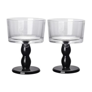 Imagem de Boxonly Taça de vidro simples preta - Cálice vintage sem chumbo feita à mão de 200 ml com design elegante, haste preta retrô, ideal para vinho, coquetéis, festas e presentes