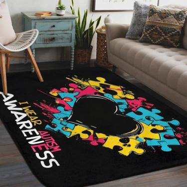 Imagem de Tapete de área para sala de estar, lavável à máquina, amor, arte, autismo, tapete antiderrapante, tapete macio para sala de estar, quarto, sala de jantar, berçário, cozinha, decoração de casa