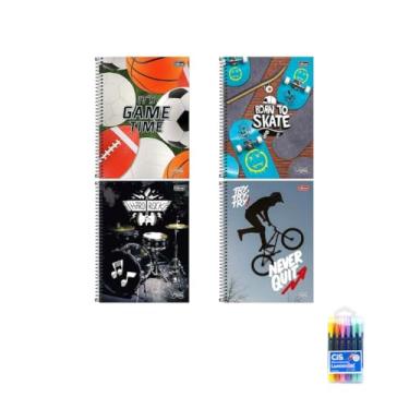 Imagem de Kit Caderno Universitário Vibe Masc 80F Tilibra + Marca Texto Lumini Gel 6 Cores