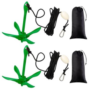 Imagem de Lounsweer Pacote com 2 kit de âncora de caiaque marítimo kit de âncora de grama dobrável âncora de barco âncora com garra dobrável acessórios de pesca de caiaque para pequenos barcos caiaque canoas