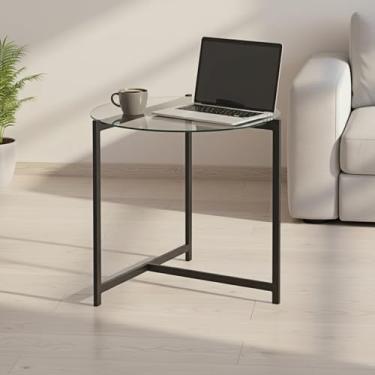 Imagem de Mesas de centro redondas de vidro, pequena, moderna e simples, com moldura de metal, mesa de centro de vidro de 50,8 cm para sala de estar, varanda, quarto, escritório, grande