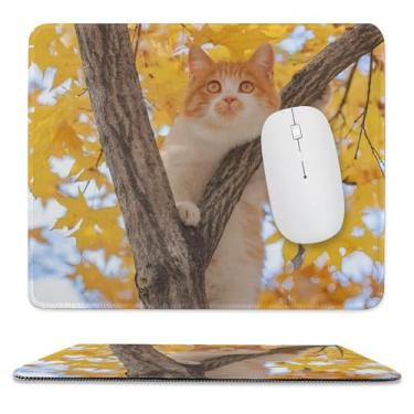 Imagem de Mouse pads quadrados folha de bordo engraçado gato observação árvore em pé tapetes de mouse base de borracha antiderrapante suprimentos tapete de mouse pad de borracha impermeável mesa mesa pad para