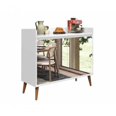 Imagem de Buffet Aparador Retrô Com Espelho Clássico 2 Portas Branco Gloss - Moveisaqui