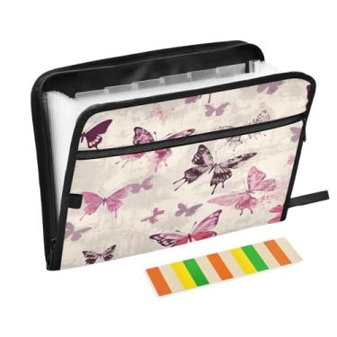 Imagem de Wassud Linda borboleta organizador de arquivos sanfonado com 13 bolsos com abas e adesivos, organizador de pastas de documentos de recibo de papel tamanho carta A4 para viagens de escritório