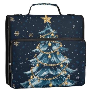 Imagem de CEBUGI Fichário de 3 anéis com zíper com alça de ombro, pasta de arquivo expansível de 3,8 cm, anéis D, para escola, escritório, azul, árvore de Natal