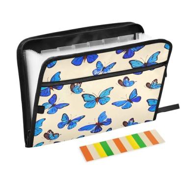 Imagem de CEBUGI Pasta expansível com 13 bolsos, organizador de arquivos sanfonado, impermeável, com etiquetas tamanho A4, organizador de documentos de papel para escola, material de escritório, borboletas