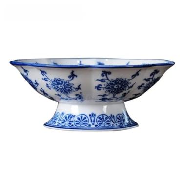 Imagem de FENNYYAR Prato de frutas de porcelana azul e branco estilo chinês retrô, 26 cm 25,9 cm, ornamento doméstico prato de oferta do santuário budista