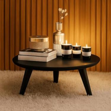 Imagem de Mesa de centro redonda em PVC estilo retrô com pés em formato de fuso, ideal para decoração de salas de estar modernas(Preto/Preto)