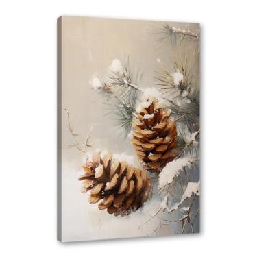 Imagem de Pôster de paisagem de Natal inverno fazenda alce pinhas boneco de neve natureza pintura em tela impressão de parede decoração de sala de estar (SKU5,20.3x30.5 cm = (20x30cm), emoldurado (tela