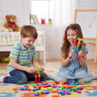 Imagem de Brinquedo Montar Infantil Tubos Coloridos Canos Encaixar Educativo