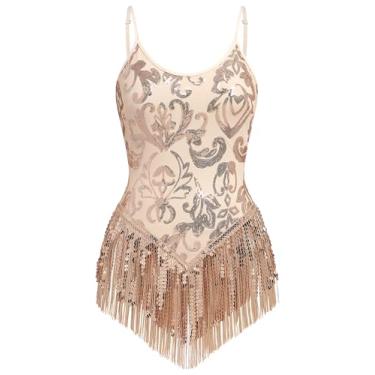 Imagem de IMEKIS Body feminino com franjas brilhantes estrelas para concerto, rave, festivais de música, Halloween, cosplay, fantasias alienígenas, Floral dourado, M