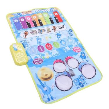 Imagem de Cryfokt Brinquedo Musical para Piano e Bateria Infantil, 2 Em 1, Material Plástico Robusto, Controle de Volume, Adequado para Educação Musical Infantil, 80 X 50 Cm (Azul)