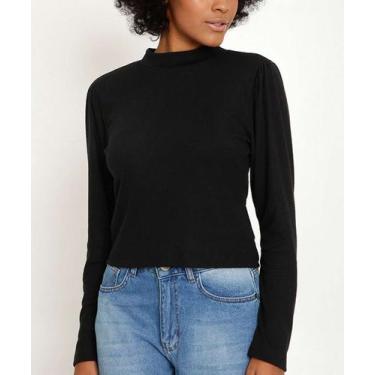 Imagem de Blusa Feminina Canelada Gola Alta Manga Longa Marisa-81524, PP, Preto