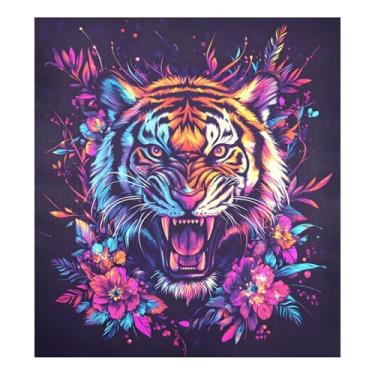 Imagem de Ímãs florais de tigre roxo para máquina de lavar louça para cozinha, à prova d'água, adesivos magnéticos de geladeira para lava-louças, capa do painel frontal 58,4 cm x 66 cm