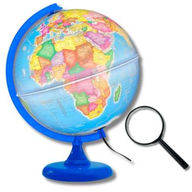 Imagem de GLOBO TERRESTRE POLÍTICO LUMINOSO BASE AZUL 30CM + LUPA DE MÃO