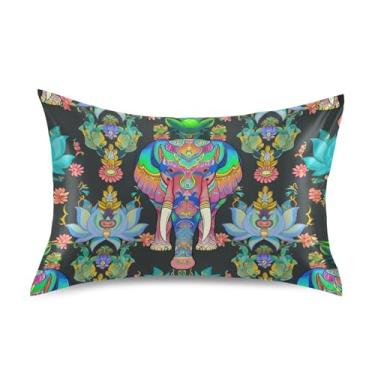 Imagem de Fronhas com estampa de elefante ornamentado intrincado colorido padrão king queen almofadas de cetim refrescante para cama de casa sofá linda estampa king size 101,6 cm x 50,8 cm