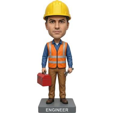 Imagem de Engenheiro personalizado Bobblehead esculpido à mão argila de polímero personalizado engenheiro masculino com caixa de ferramentas e estatueta de chave, presente exclusivo para profissionais de
