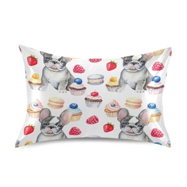 Imagem de Fronhas refrescantes estampadas personalizadas King Queen Travesseiros Slips Cetim Capa Queen Size 76.2 cm x 50.8 cm Cute French Bulldogs Sobremesas