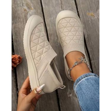 Imagem de Sapatos rasos com sensação de descalço para homens e mulheres, tênis sem cadarço para caminhada confortável, sapatos preguiçosos, sola plana, leve, casual, feminino, sapatos únicos bege, Bege, 35