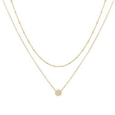 Imagem de LOKLIFFAI Gargantilha delicada de ouro com pingente de pérola CZ banhado a ouro 18 quilates, colar em camadas para mulheres, joias e presentes, Prata esterlina, Sem pedras preciosas