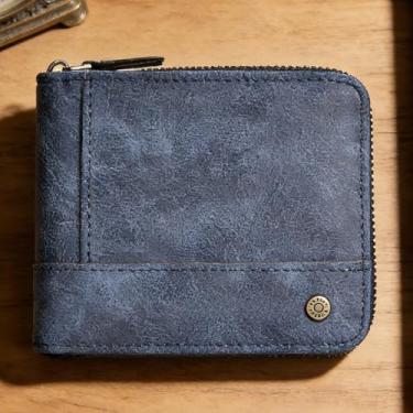 Imagem de Carteira masculina moderna azul grande capacidade zíper cor sólida couro macio durável, design moderno azul com zíper de grande capacidade em couro macio de cor sólida, estrutura durável