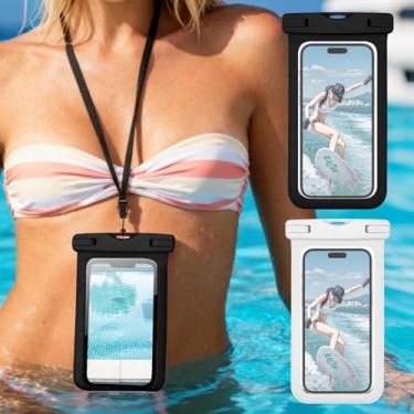 Imagem de Pacote com 2 capas para telefone à prova d'água com cordão flutuante bolsa seca natação snorkeling rafting praia