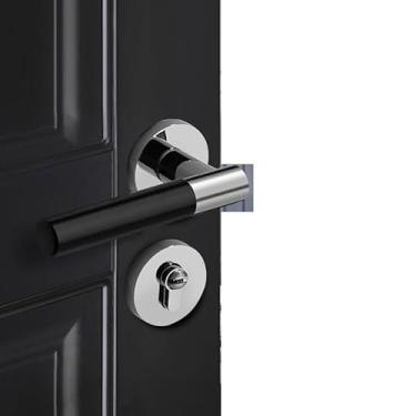 Imagem de Fechadura magnética para quarto, fechadura de porta de corpo estilo chinês, fechadura de porta de sala dividida, maçaneta de madeira (cromo preto)