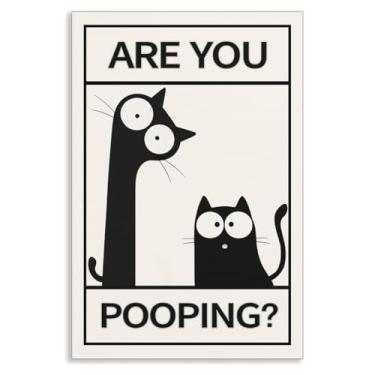 Imagem de Xianyojafa Arte de parede em tela Are You Pooping, pôster engraçado de banheiro de gato preto, impressão de citações de banheiro humor, imagem de animal atrevido preto e branco para banheiro quarto de