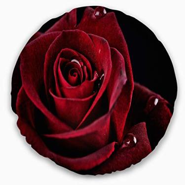 Imagem de Designart rosa vermelha com gotas de chuva em flores pretas, sala de estar, sofá, almofada de alta qualidade + capa de almofada impressa em ambos os lados 40 cm redonda