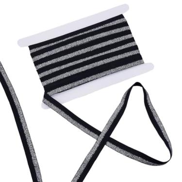 Imagem de GORGECRAFT Fita elástica metálica com glitter de 15 m x 16 mm, preto, prata, dois tons, poliéster, cinto de corte para faixa de cabeça, calça, vestido, cintura, acessórios de vestuário, artesanato de