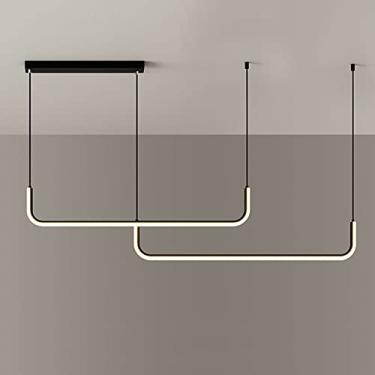 Imagem de Luminária pendente linear de 120 cm (47,2") de comprimento, com estrutura metálica e cúpula de acrílico. Lustre moderno de LED de 42 W, luminária suspensa preta para sala de jantar, luminári