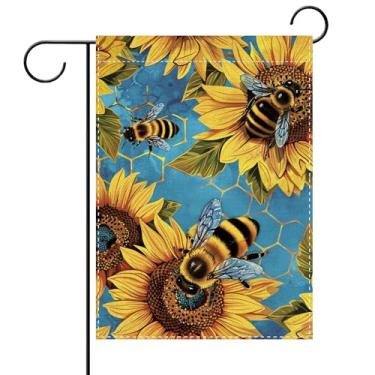 Imagem de Terkki Bandeira decorativa de jardim primavera verão girassol abelha, flor, mel, pequeno quintal, decorações externas, serapilheira sazonal floral, decoração de casa ao ar livre, dupla face, 30,5 x