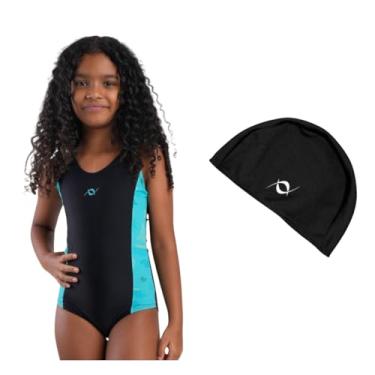 Imagem de Kit Maiô Infantil Juvenil Natação Piscina E Touca De Tecido (Preto/Estampa Verde Veleiro - Touca Preto, 16)