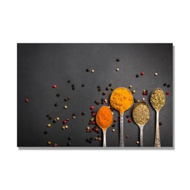 Imagem de NHLDZYH Arte de parede em tela colorida para especiarias e colher de tempero | Decoração de cozinha vintage | Arte moderna para casa e sala de jantar. C51. 40 x 60 cm - 15,8 x 23,7 pol. Somente tela