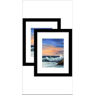 Imagem de Fixwal Conjunto de 2 porta-retratos 12 x 18 cm, molduras pretas para exibição de parede e mesa com tapete para fotos de 10 x 15 cm