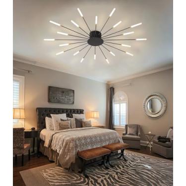 Imagem de Luminária de teto LED moderna para sala de estar, com intensidade ajustável e controle remoto, design criativo com efeito de fogos de artifício, na cor preta, ideal para quarto, sala de esta