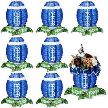 Imagem de Mudder 8 peças de lanterna de papel de futebol americano conjunto de decoração de mesa de centro de mesa lanterna de jogo de futebol com peças de suporte para artigos de festa de aniversário, 30,5 cm