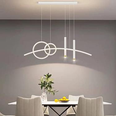 Imagem de Luminária pendente LED moderna para mesa de jantar, com intensidade regulável e controle remoto. Lustre com altura ajustável para sala de estar, sala de jantar, cozinha e escritório (Branco,
