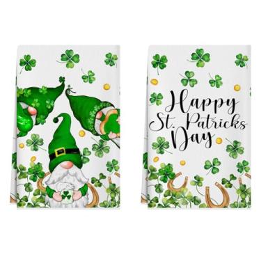 Imagem de XCHI Gnomos, trevos verdes, trevos, ferraduras, toalhas de cozinha do dia de São Patrício, toalhas de prato 45,7 x 66 cm, decorações de cozinha doméstica, toalhas de mão, conjunto de 2 panos de prato