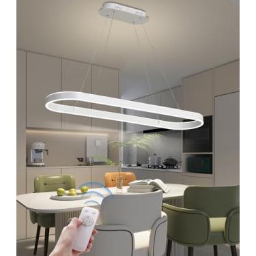 Imagem de Luminária de mesa moderna com LED oval regulável, design criativo em formato de anel, altura ajustável e controle remoto, ideal para sala de jantar, cozinha e escritório, com iluminação anti