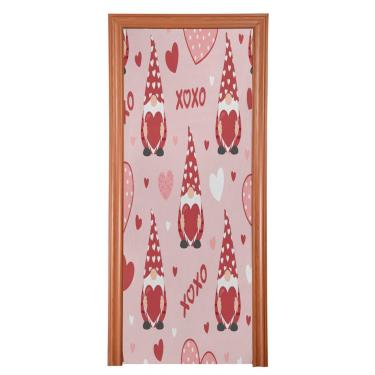 Imagem de ATTX Capa de porta da frente padrão de gnomos dos namorados - decoração de férias de tecido elástico lavável para festas, casa, decoração de porta da frente, 978 x 98 polegadas (978)