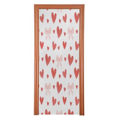 Imagem de ATTX Capa de porta frontal com laços de corações vermelhos - decoração de férias de tecido elástico lavável para festas, casa, decoração de porta da frente, 878 x 98 polegadas (878)