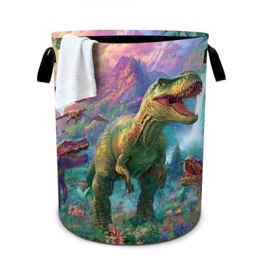 Imagem de Cesto de lavanderia de animais dinossauros cesto de roupa dobrável organizador de balde de roupas 40 x 40 cm para lavanderia/quarto/banheiro