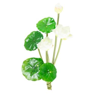 Imagem de HEEPDD Flores de Lótus Artificiais, Decoração de Tecido de Seda Realista Com Hastes de Fio de Ferro, 27 Cm 7 Garfos 2 Flores 4 Folhas 1 Botão, para Decoração de Mesa de Festa de (4)